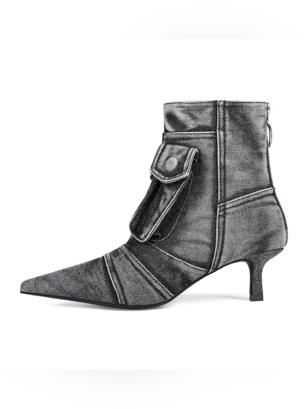 CAGLGLX Denim Boots Short Ankle Jeans Low Heel Pointed Toe With Zipper Shoes
